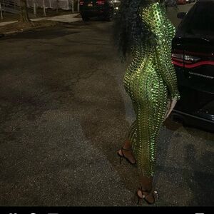 Bright green boutique net see through dress
